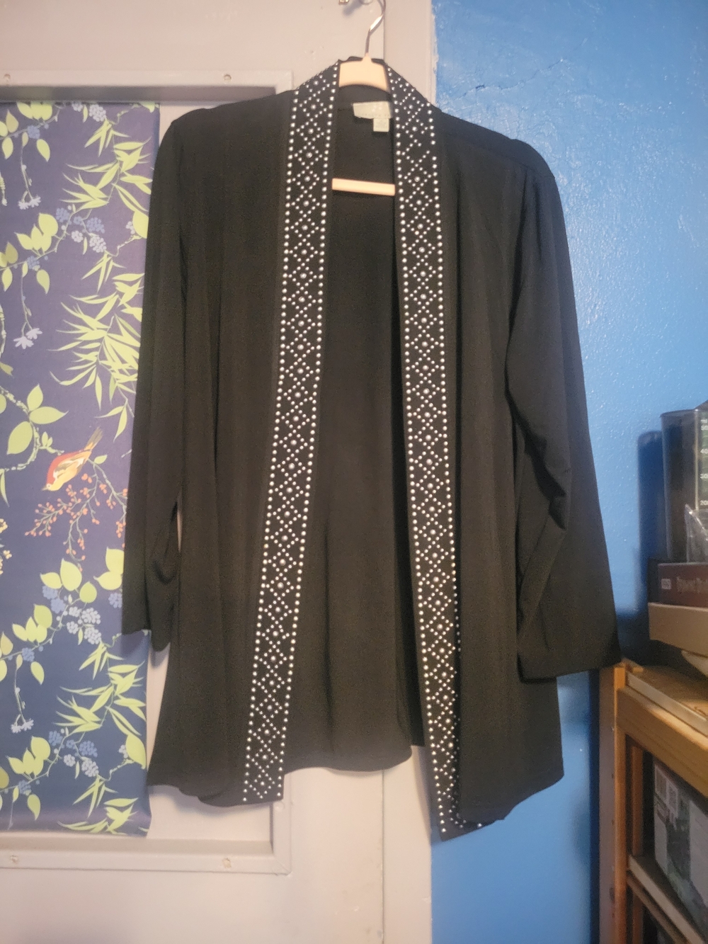 Carolyn Taylor Black Open-Front Cardigan with Studded Trim